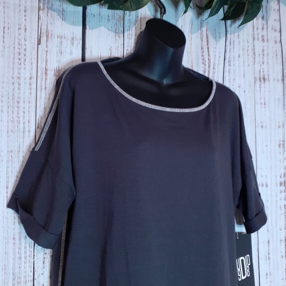 Eileen Fisher graphite relaxed fit tee shirt dress w/ constrast stitching - Picture 2 of 10
